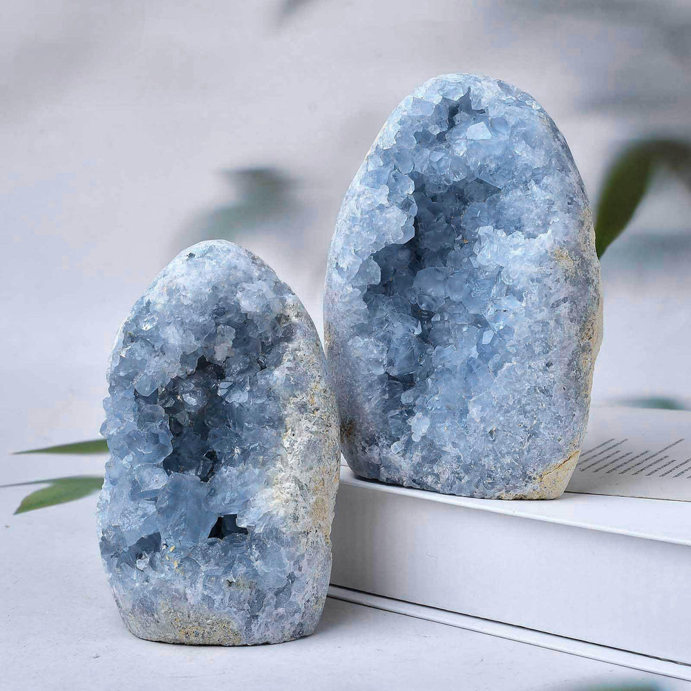 FZBHRO blue celestite geode interior reveals delicate crystal sparkle