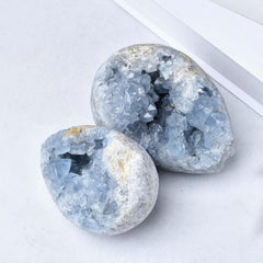 FZBHRO celestite egg geode on stand enhances office decor