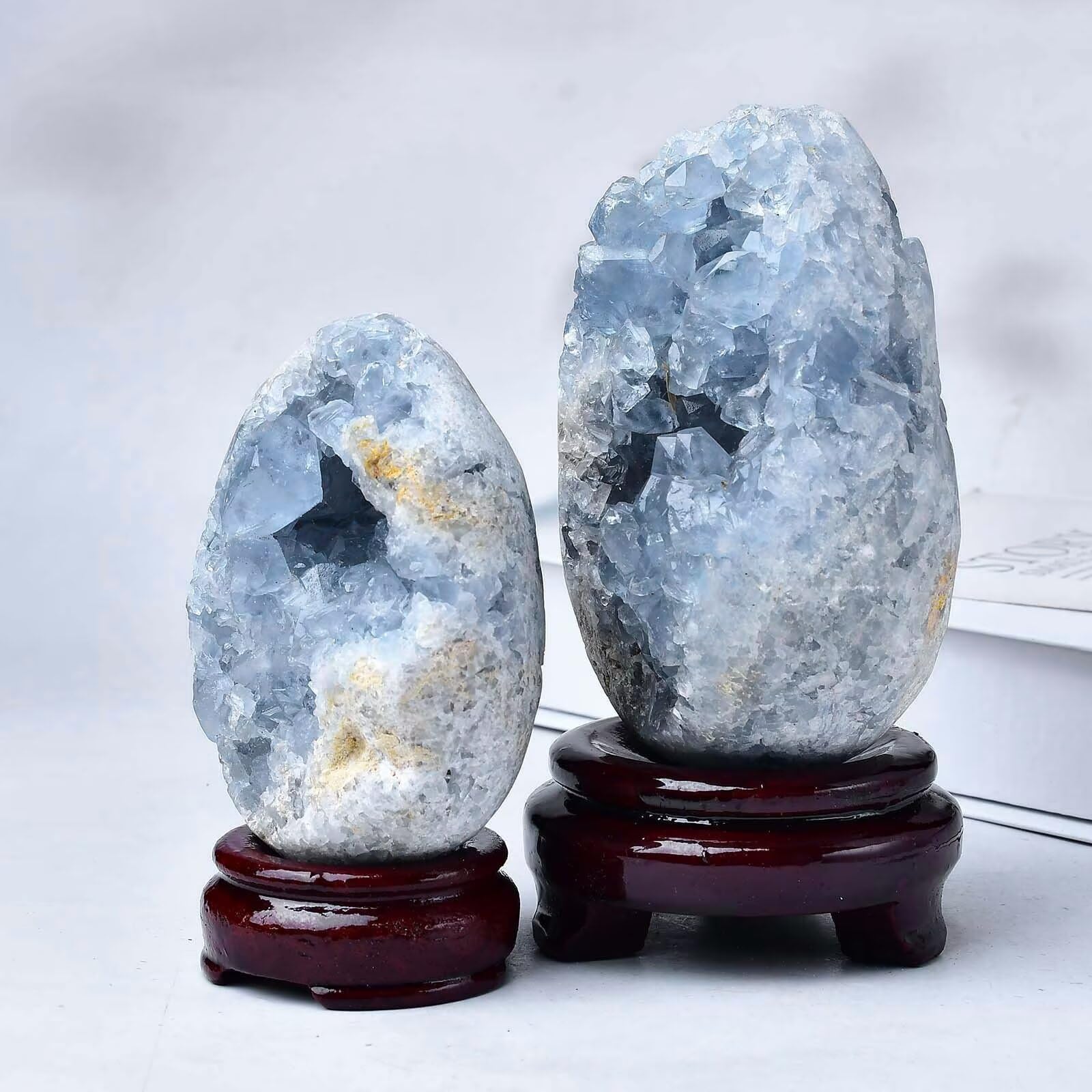 FZBHRO Celestite egg artful carving showcases organic beauty