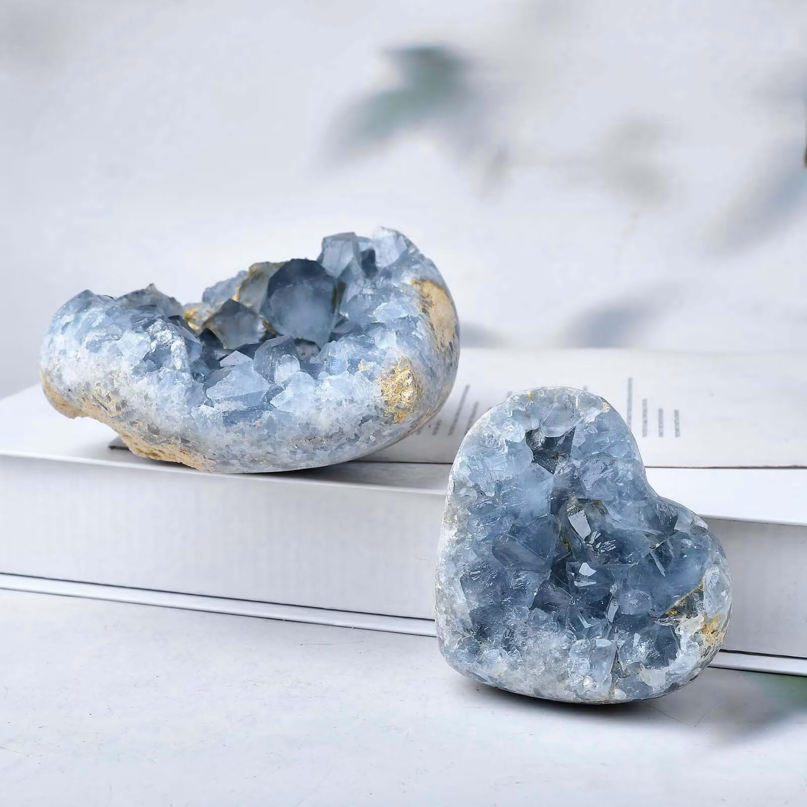 FZBHRO Celestite geode heart highlights sky-blue tones for home accents.