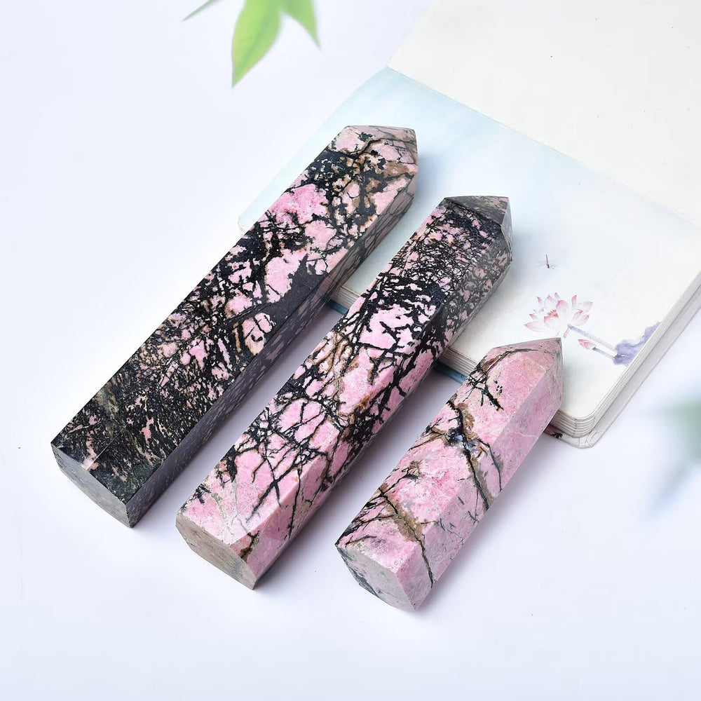 FZBHRO Rhodonite crystal tower fits desk yoga or office serenity.