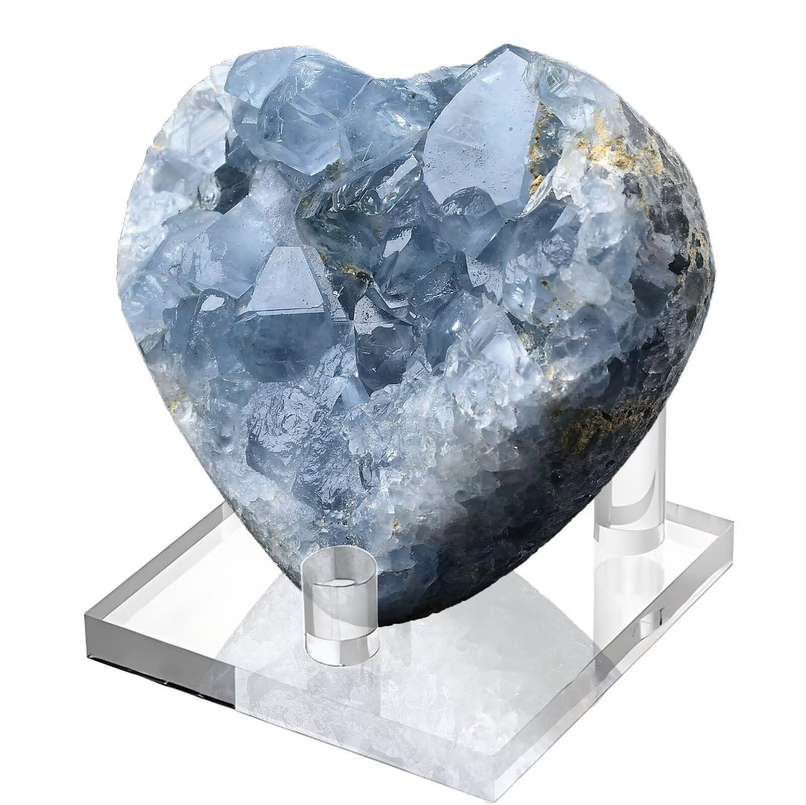 FZBHRO blue Celestite heart on a stand enhances calm office decor.