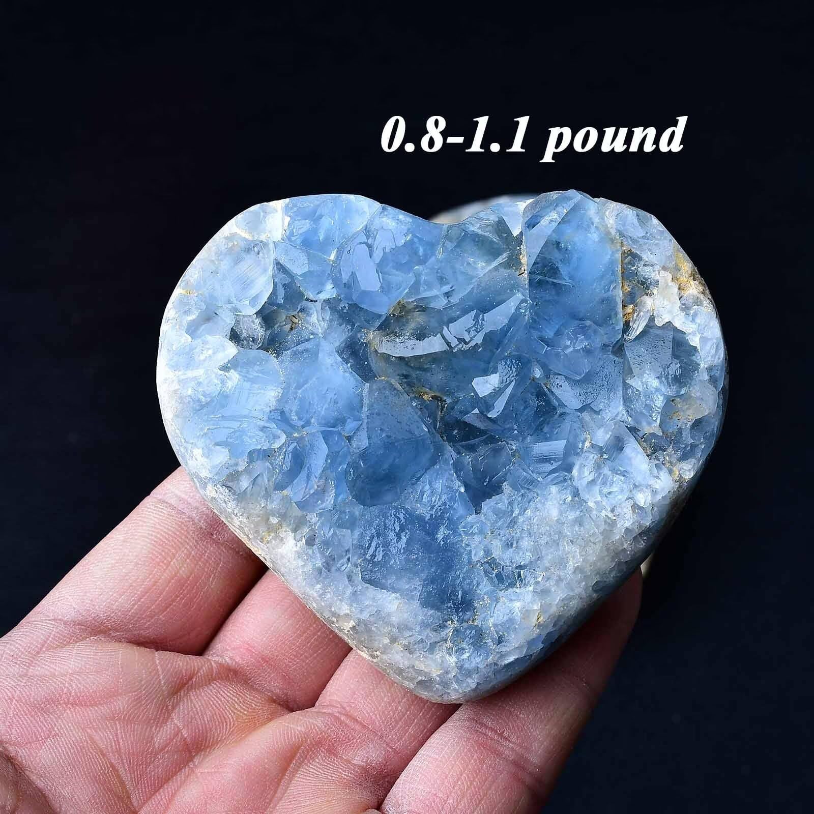 FZBHRO extra large blue celestite heart stands as a striking centerpiece for room decor.