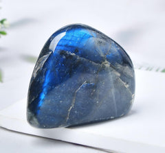Hand-carved FZBHRO Labradorite slab shows iridescent blue flashes for home display