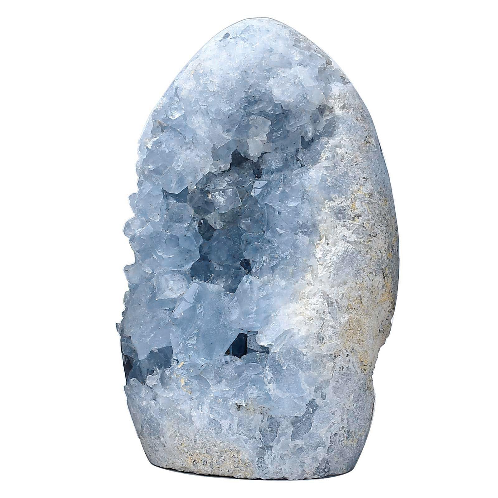 FZBHRO blue celestite cluster geode on desk for calm decor