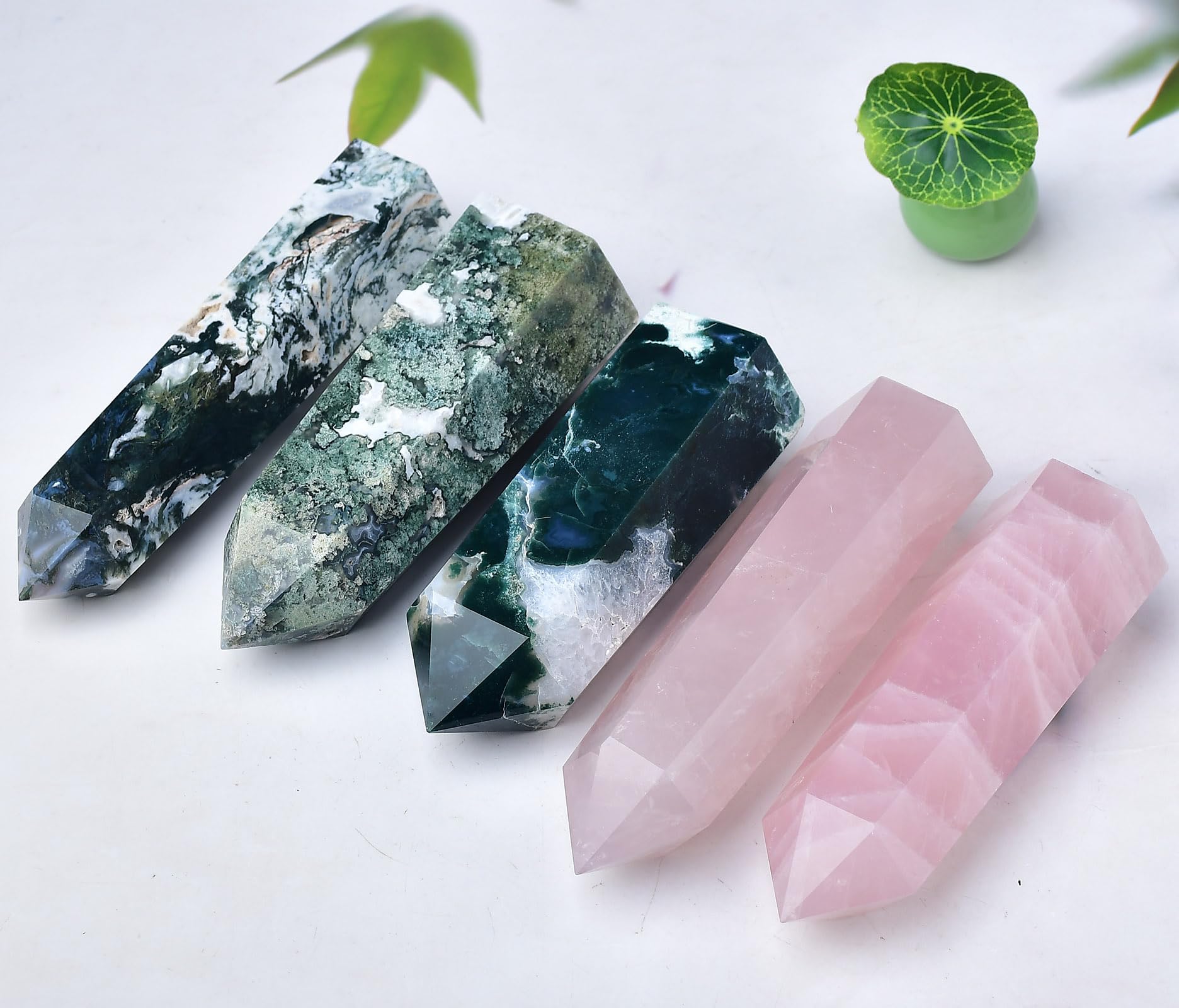 FZBHRO unique hexagonal rose quartz wand pattern for meditation.