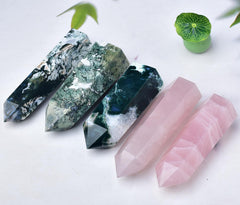 FZBHRO unique hexagonal rose quartz wand pattern for meditation.