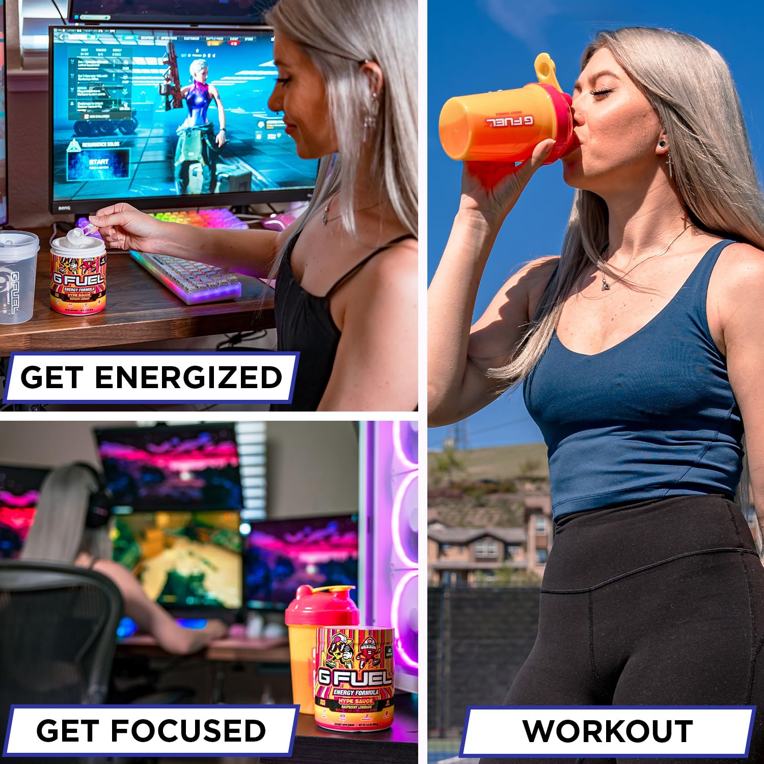 G Fuel Chug Rug gamer workspace scene emphasizes hydration and focus