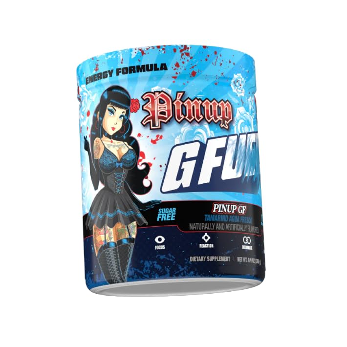Closeup of the G Fuel Pinup GF Energy label highlighting antioxidants and vitamins