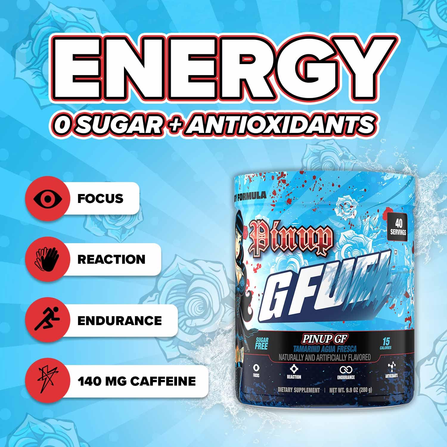 G Fuel Pinup GF Energy powder scoop serving for quick focus on the go