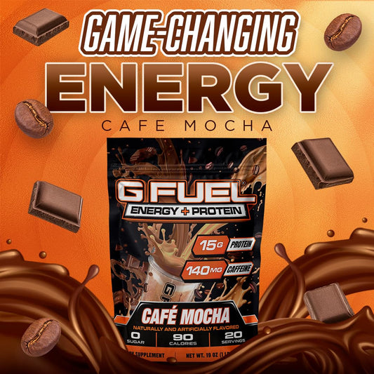 G Fuel Cafe Mocha drink glass showing creamy, sugar-free energy boost.
