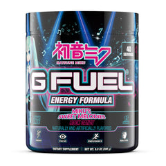G Fuel Sweet Melodies Miku bottle on a desk boosts focus during gaming.