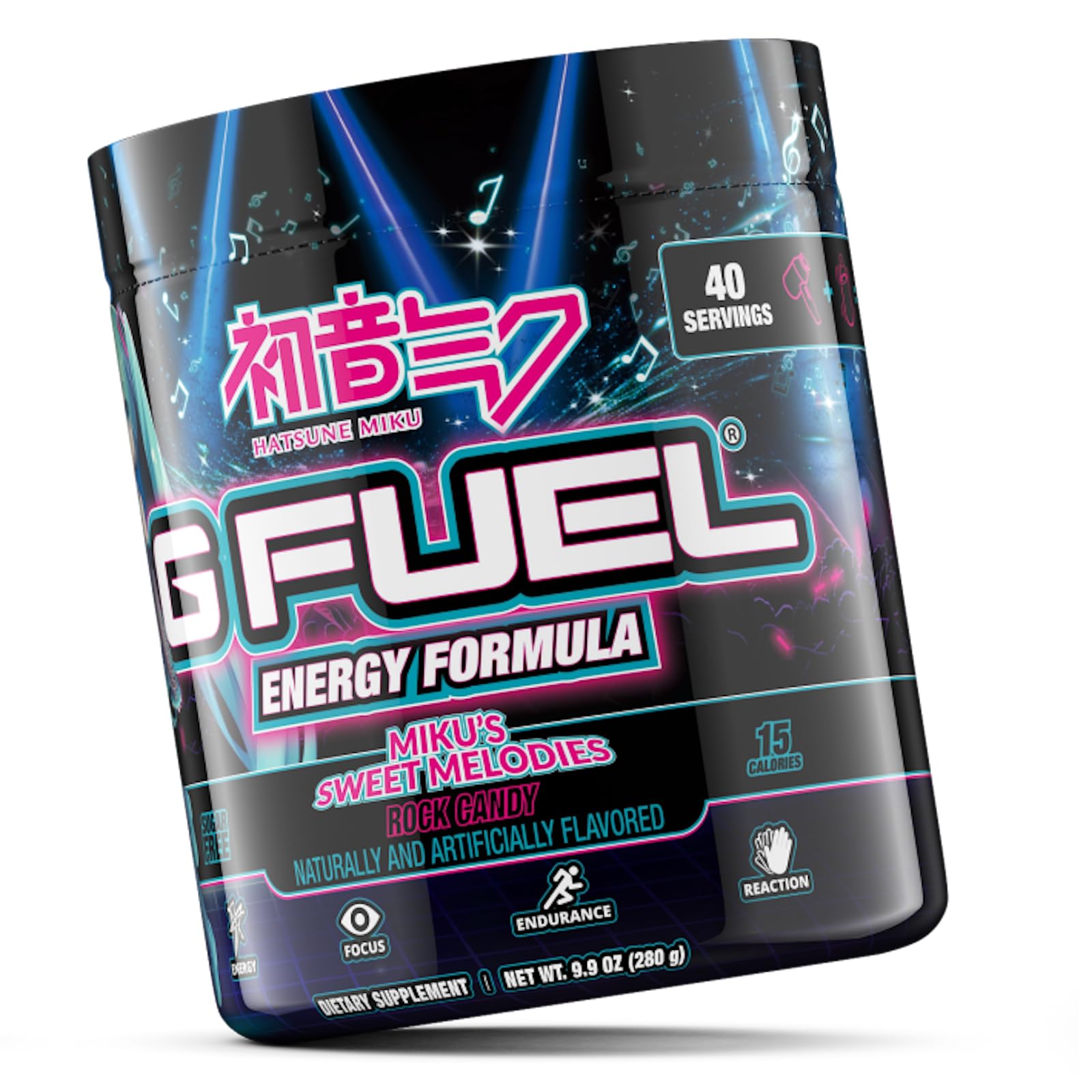 G Fuel Sweet Melodies Miku on a gaming desk for quick energy before streams.