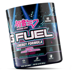 G Fuel Sweet Melodies Miku on a gaming desk for quick energy before streams.