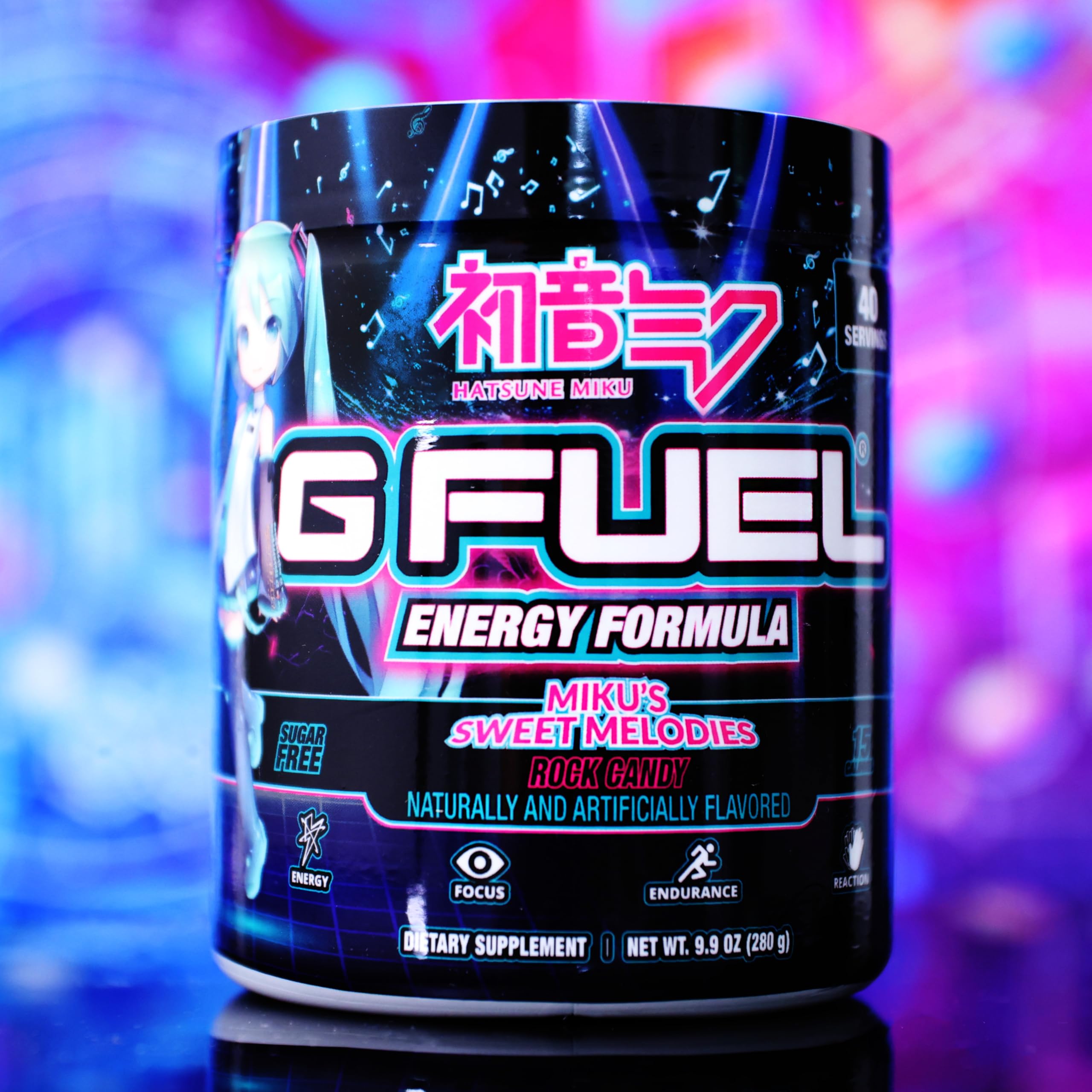 G Fuel Sweet Melodies Miku scoop measures servings for pre-workout boosts.