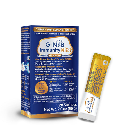 G-NiiB Immunity Elite SIM01 bottle front for daily gut balance.