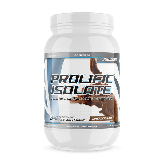 G6 Prolific Isolate jar label highlighting clean ingredients for daily protein.