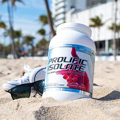 G6 Prolific Isolate label closeup highlights gluten-free and lactose-free formula.