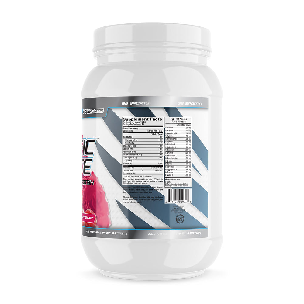 G6 Prolific Isolate Raspberry Gelato pour after workout for easy protein intake.