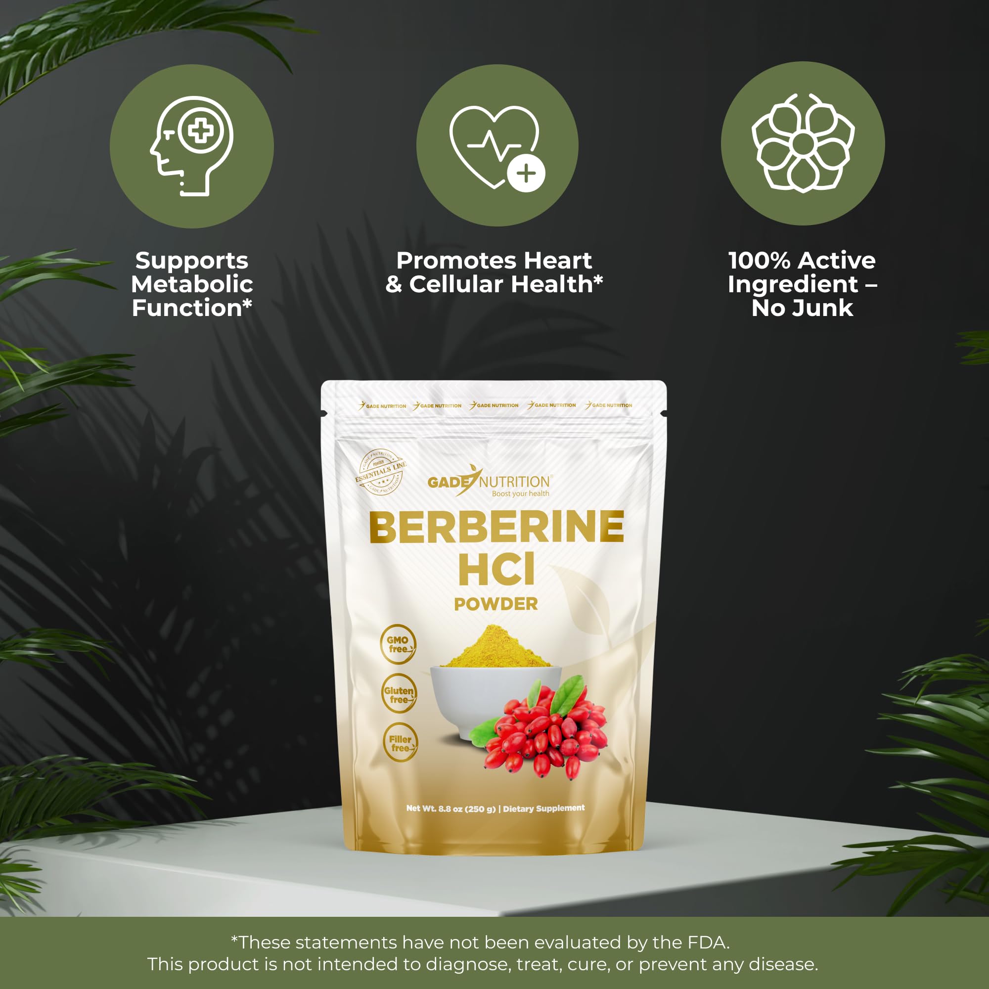 GADE Berberine HCl powder measuring spoon showing customizable dosing