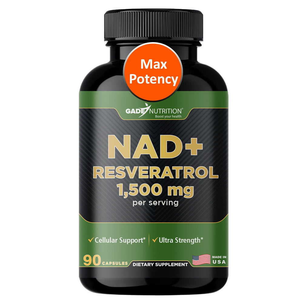 GADE Nutrition NAD+ with Resveratrol bottle front view highlighting antioxidant support for healthy aging
