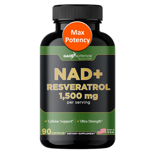 GADE Nutrition NAD+ with Resveratrol bottle front view highlighting antioxidant support for healthy aging