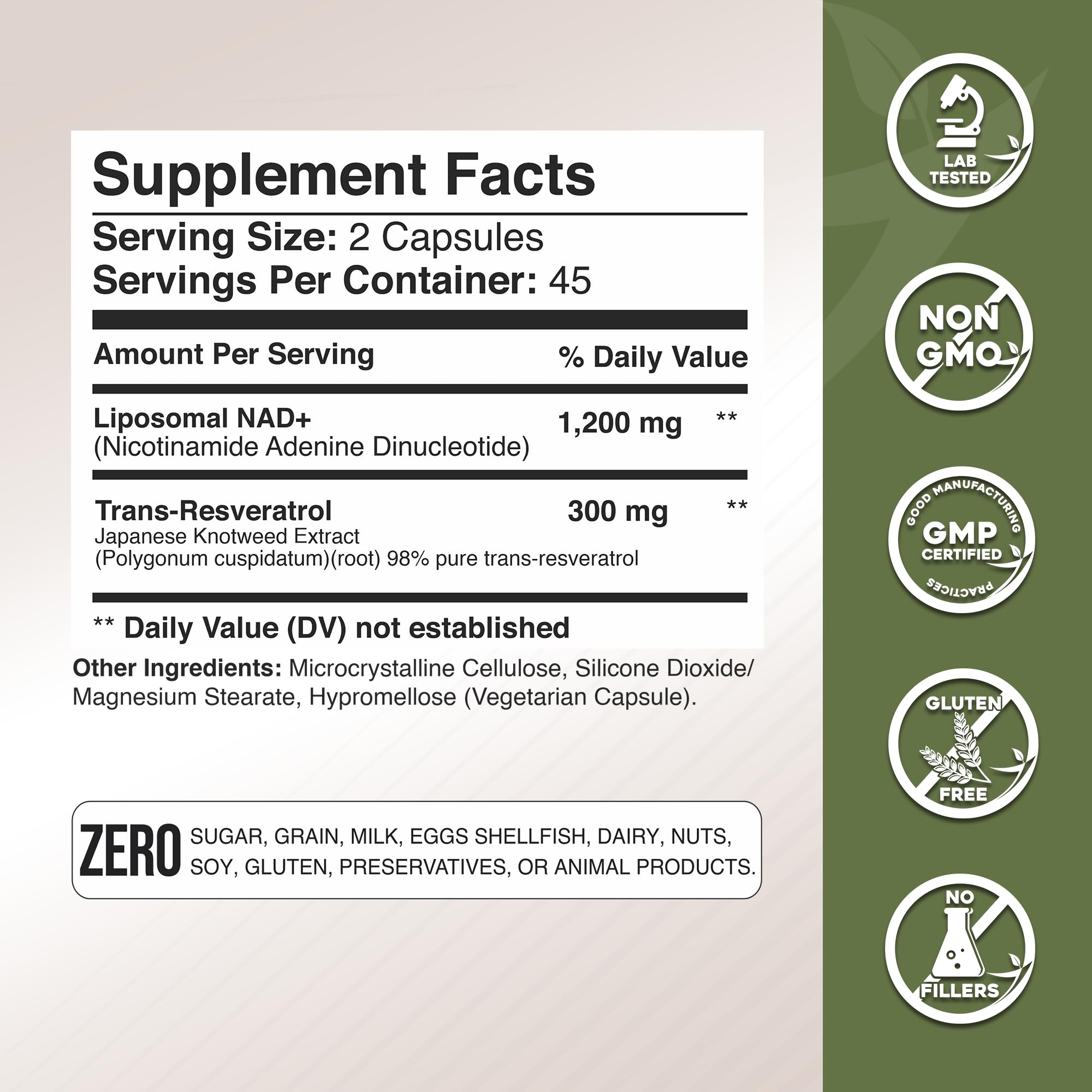 GADE Nutrition NAD+ with Resveratrol capsules closeup highlights liposomal delivery and purity