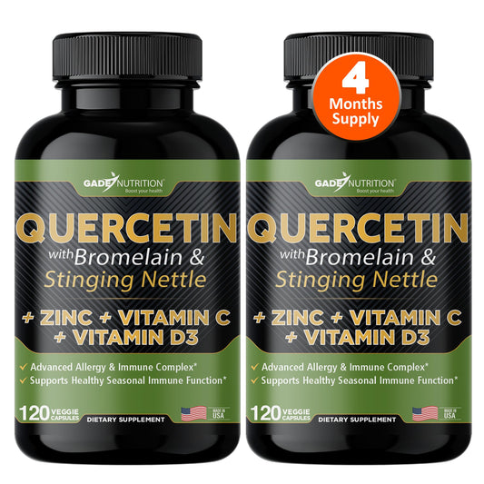 GADE Nutrition Quercetin 500mg bottle and capsules for daily immune support