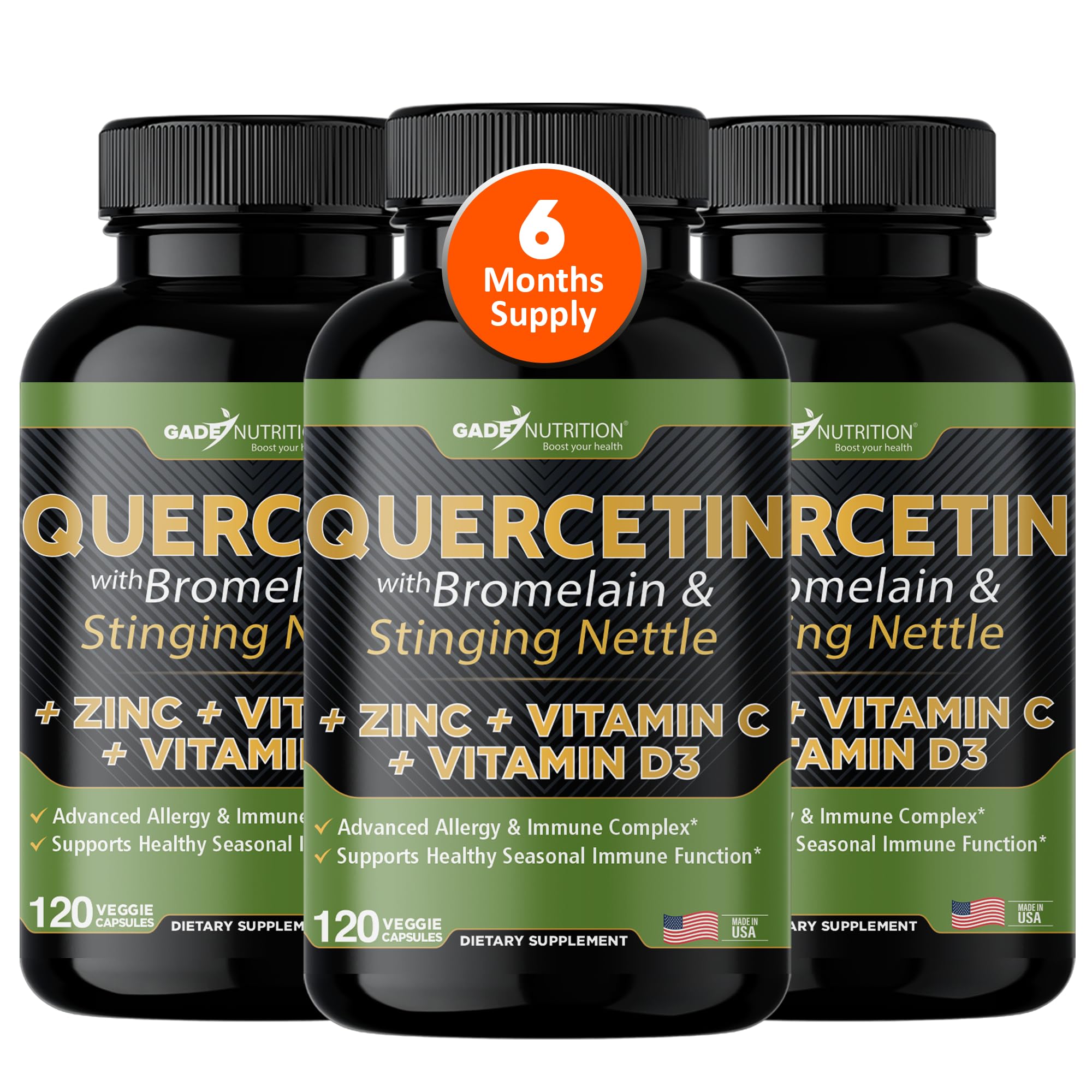 Gade Nutrition quercetin bottle shows 500 mg daily wellness formula