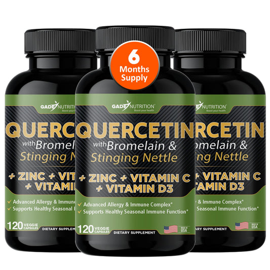 Gade Nutrition quercetin bottle shows 500 mg daily wellness formula