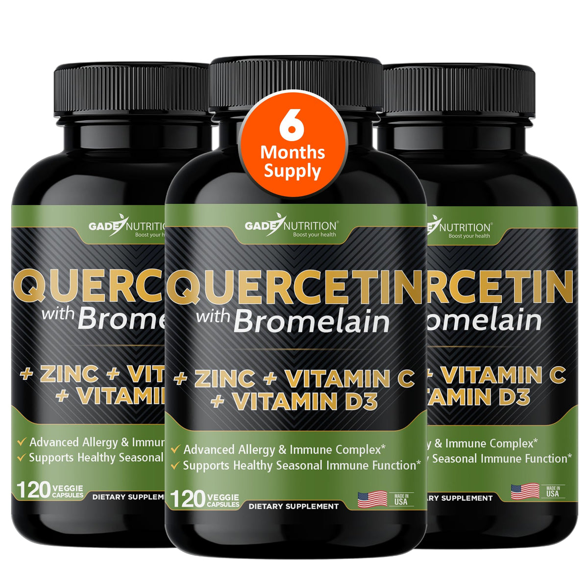 Gade Nutrition Quercetin bottle on counter for daily immune-support ritual.