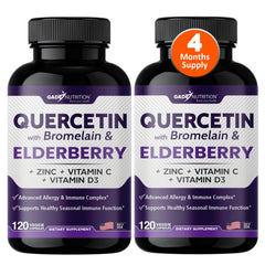 GADE Nutrition quercetin with bromelain elderberry bottle on shelf supports daily balance and resilience