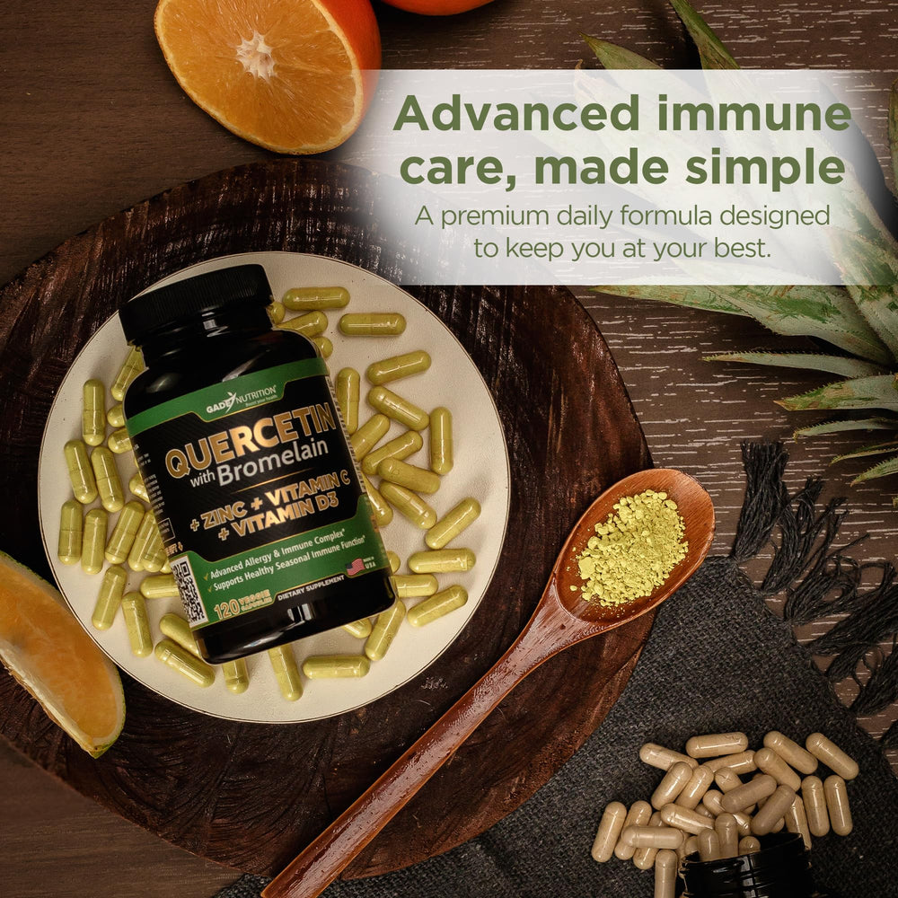 Gade Nutrition quercetin label emphasizes non-GMO gluten-free vegan formulation.