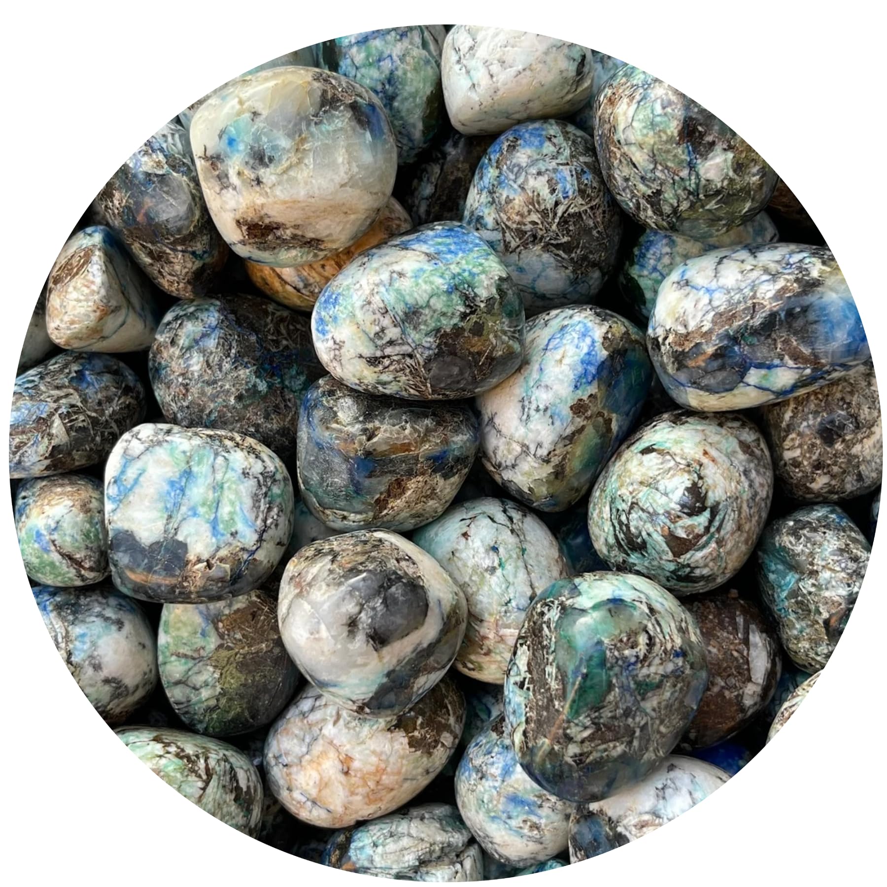 GAF Treasures azurite malachite tumbled stones for meditation and creative focus.
