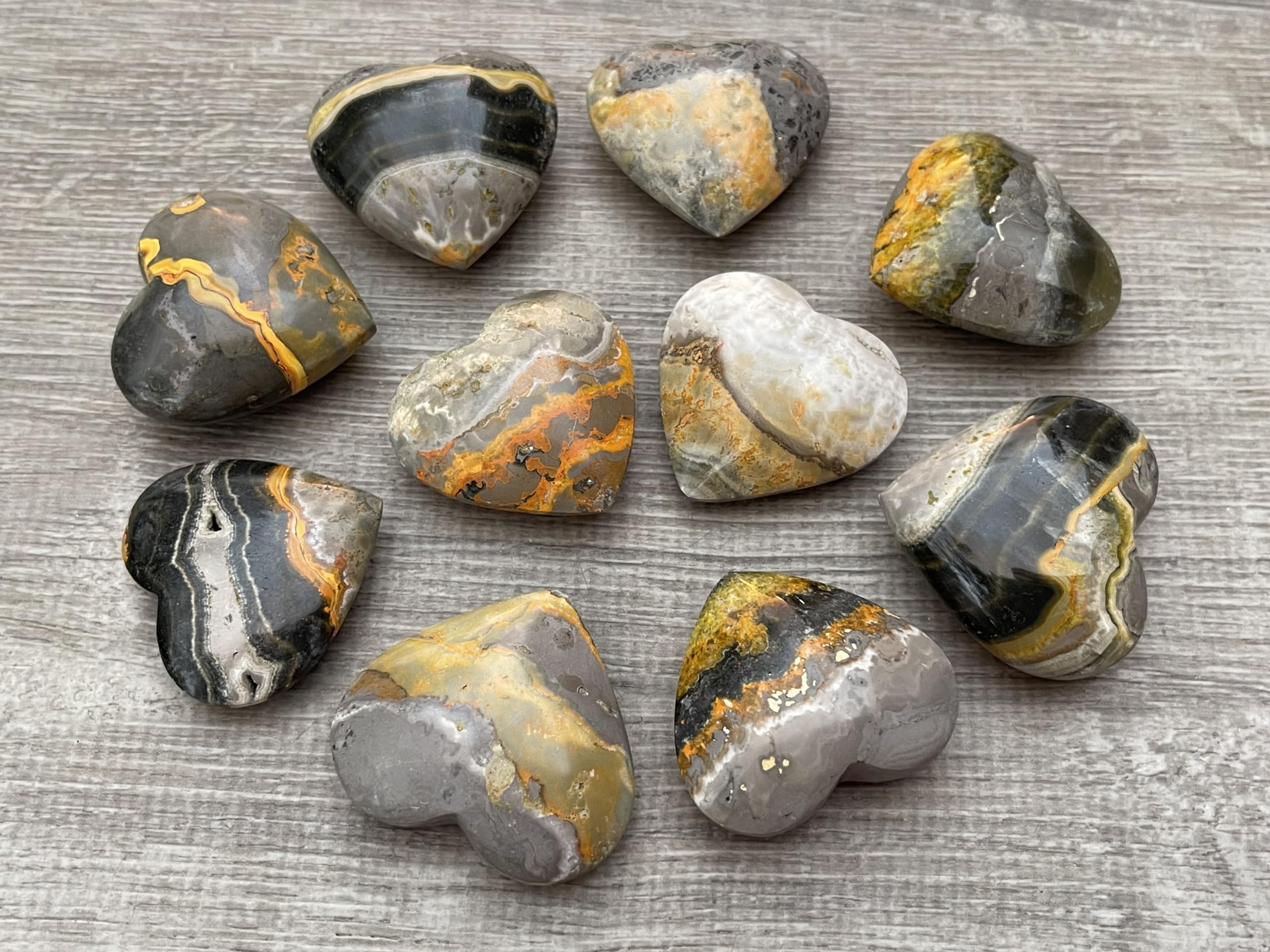 GAF Treasures Bumble Bee Jasper heart front view with polished surface for focus and calm