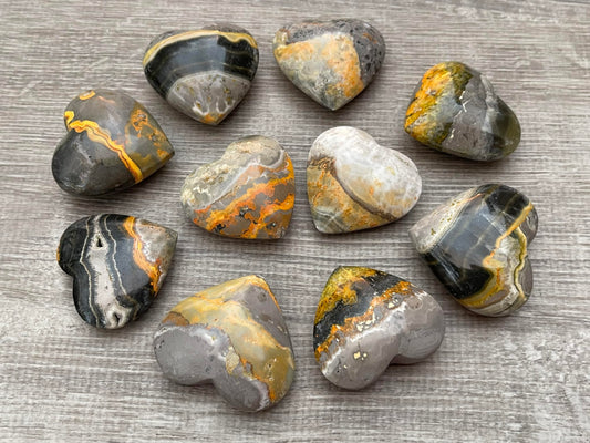 GAF Treasures Bumble Bee Jasper heart front view with polished surface for focus and calm