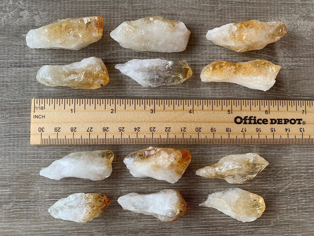 GAF TREASURES Citrine Points grid-work setup for crystal therapy layouts.