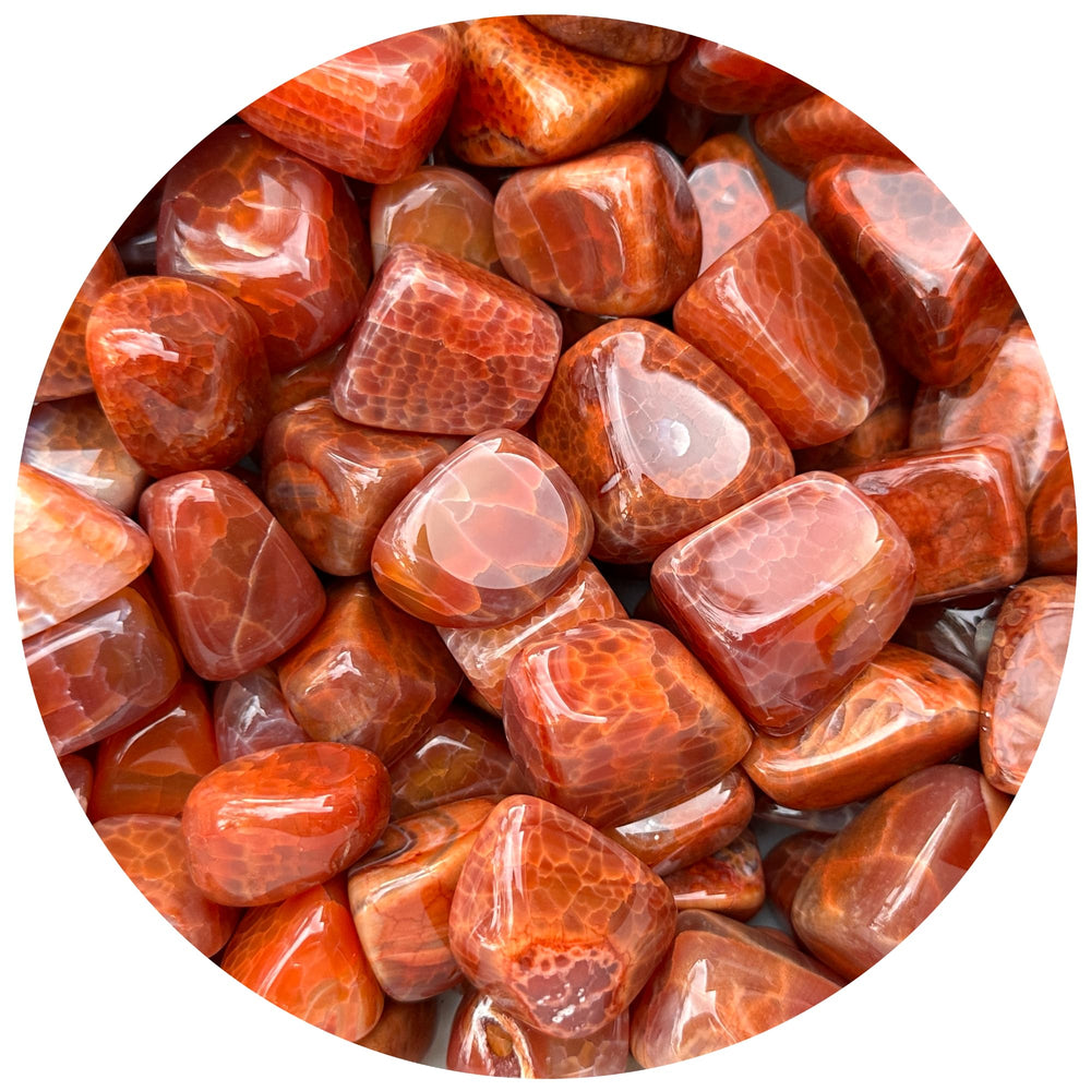 GAF Treasures Fire Agate tumbled stones for grounding energy and protection.
