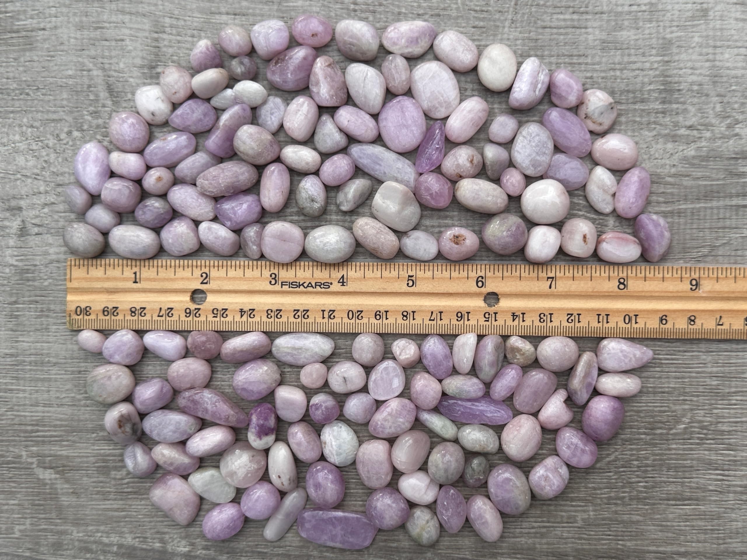 GAF TREASURES Kunzite tumbled stones for serene energy rituals.
