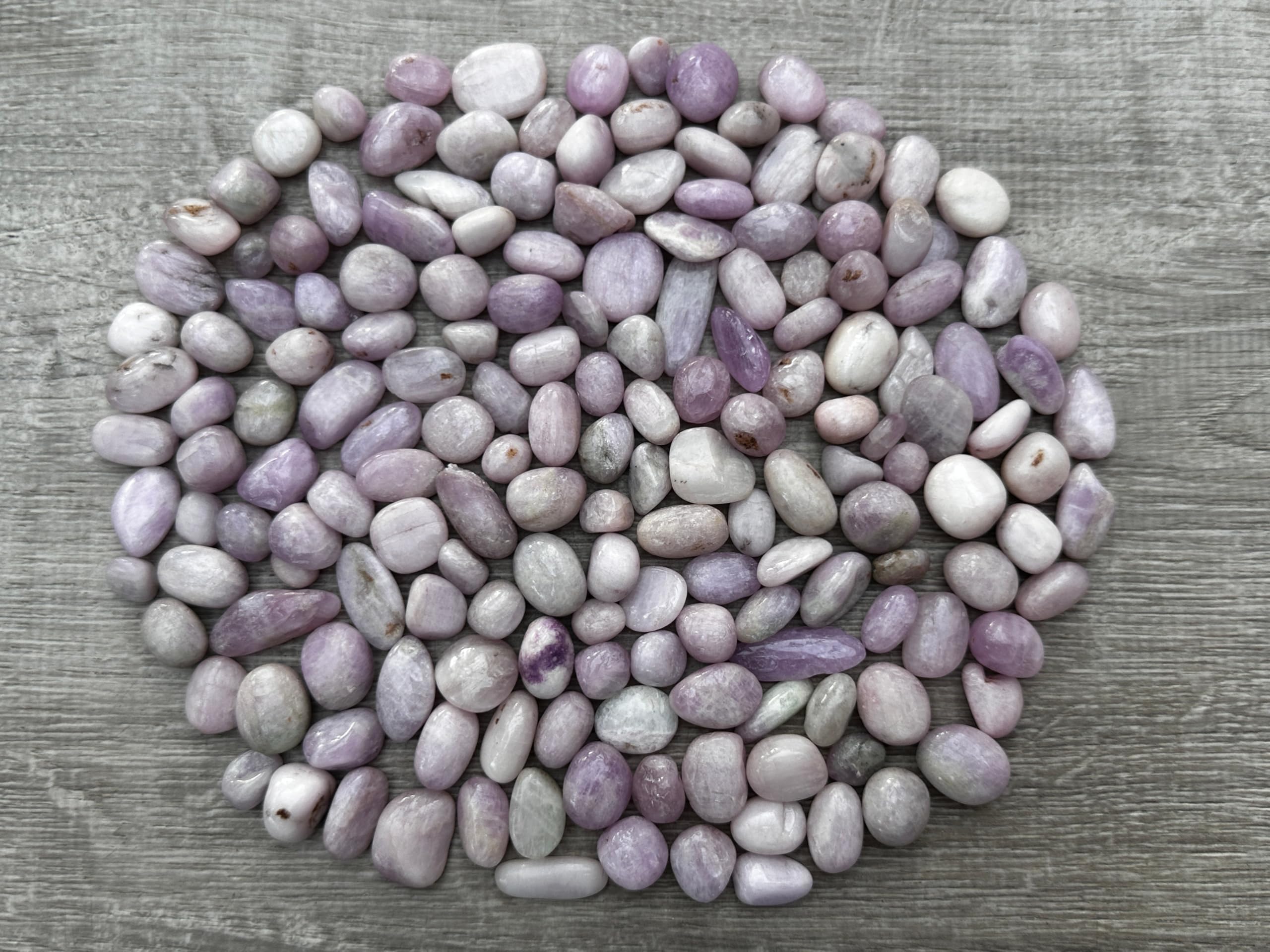 GAF TREASURES Kunzite tumbling stones, 0.5 lb, for meditation and emotional balance.