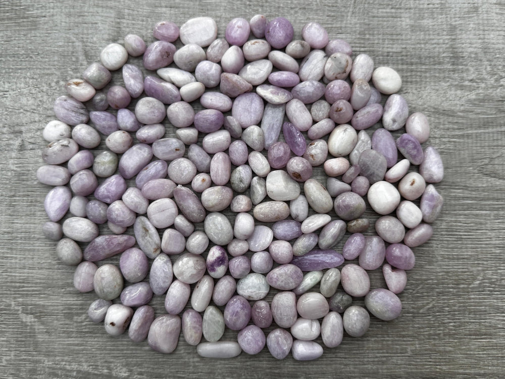 GAF TREASURES Kunzite tumbling stones, 0.5 lb, for meditation and emotional balance.