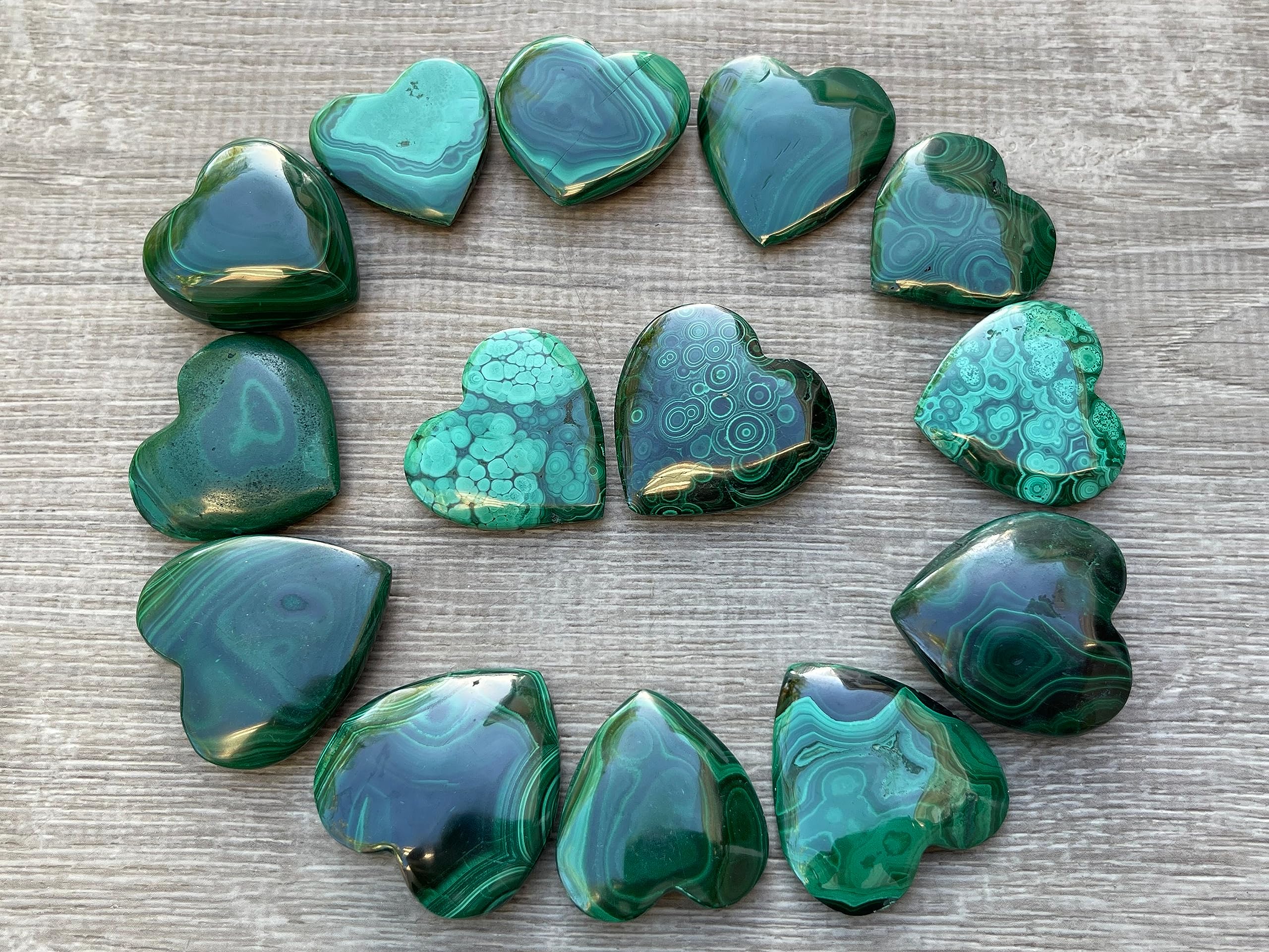 GAF TREASURES malachite puffy heart, handy worry stone for calm.