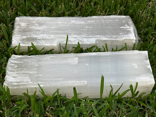 GAF Treasures Natural White Selenite log from Morocco with milky glow