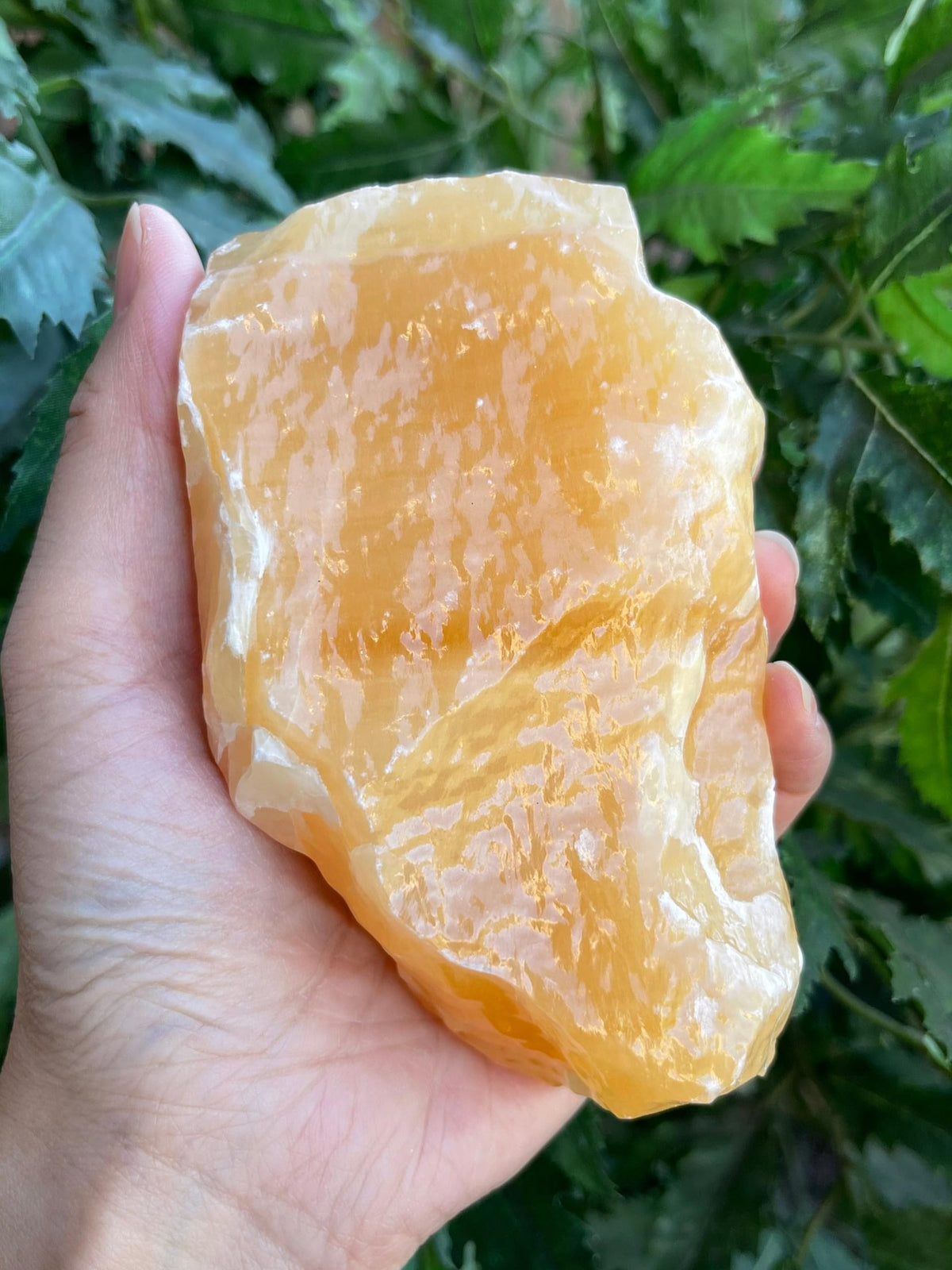 GAF Treasures orange calcite rough stone for display and creative inspiration
