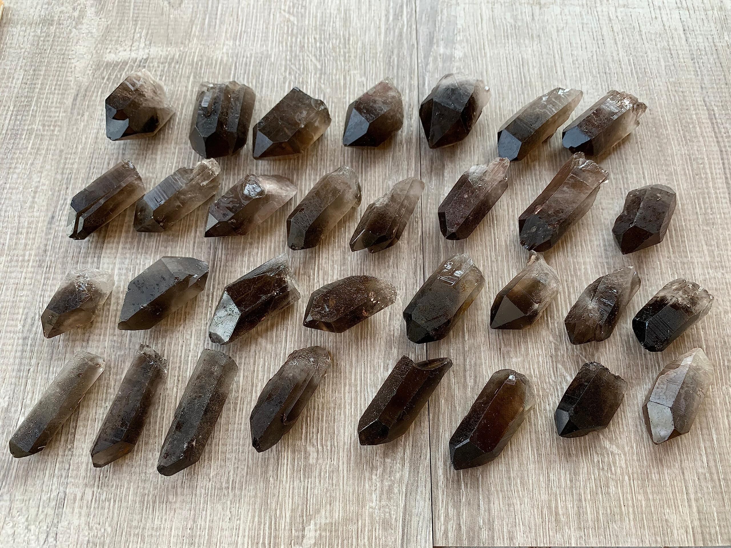 GAF Treasures smoky quartz point rough stone supports grounding with earth chakra alignment.