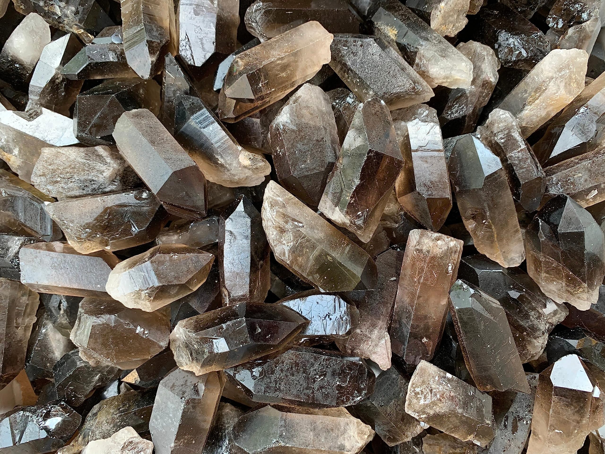GAF Treasures smoky quartz point rough stone shows natural variations in color and pattern.