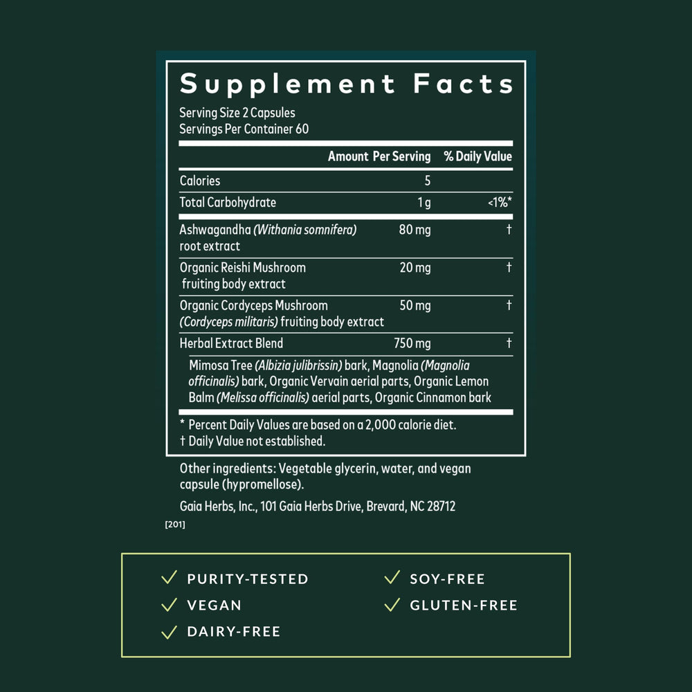 Gaia Herbs ashwagandha capsules designed for stress-support routines