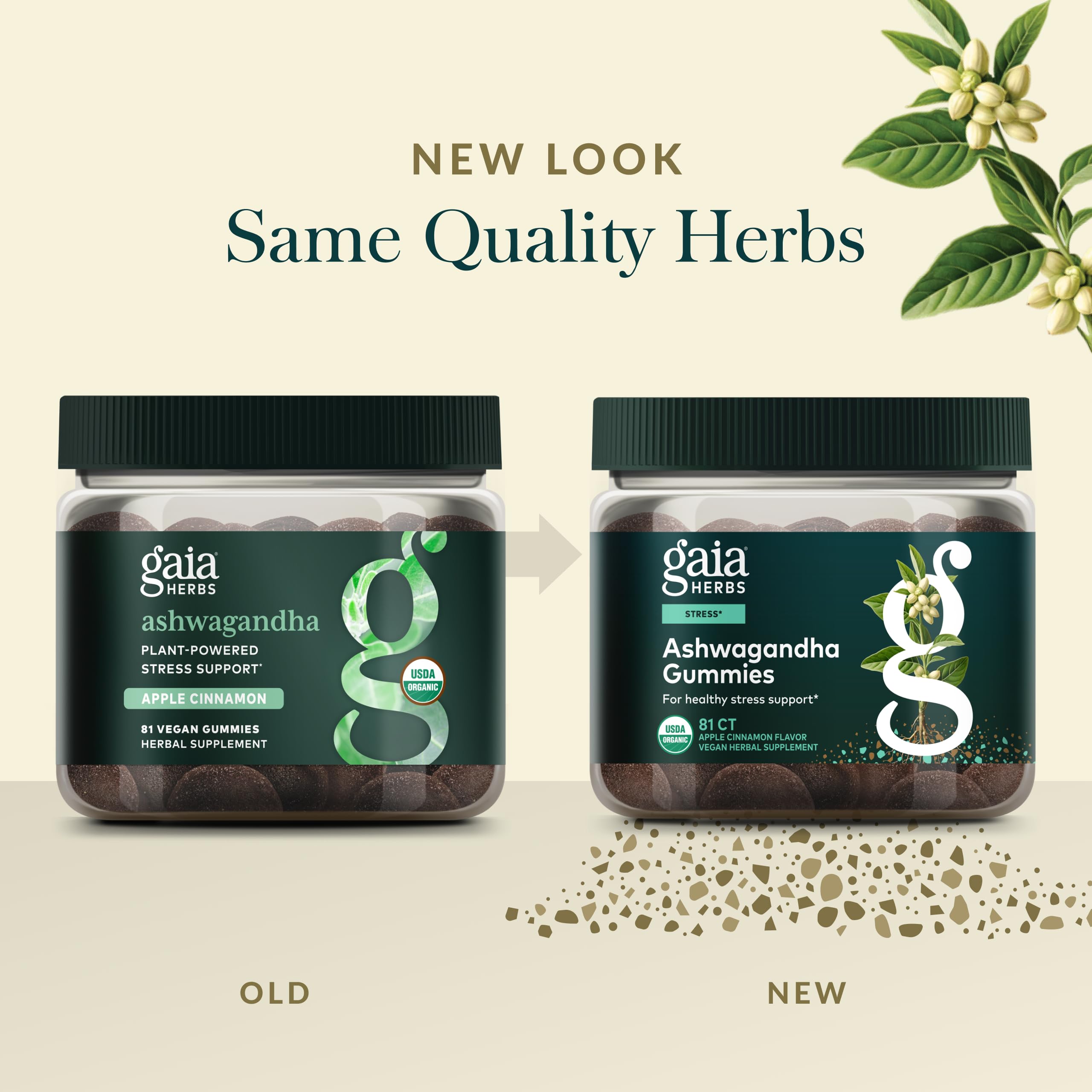 Gaia Herbs Ashwagandha Gummies nutrition label provides ingredient details.
