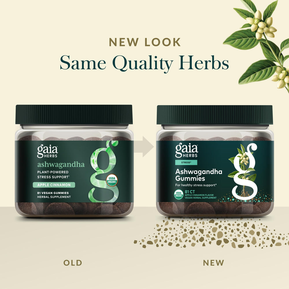 Gaia Herbs Ashwagandha Gummies nutrition label provides ingredient details.