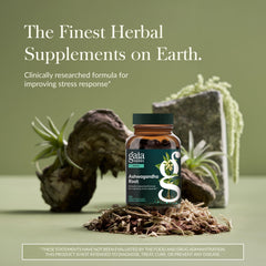 Gaia Herbs Ashwagandha root capsules closeup highlighting purity and organic origin